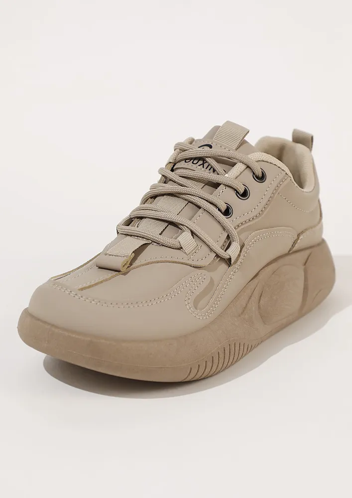 KHAKI CHUNKY CONTRAST OUTSOLE SNEAKERS