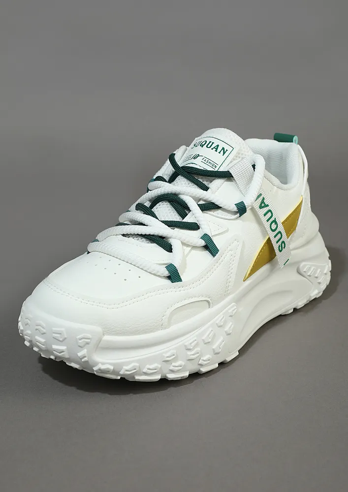 GREEN PU LEATHER CONTEMPORARY CHUNKY SNEAKERS