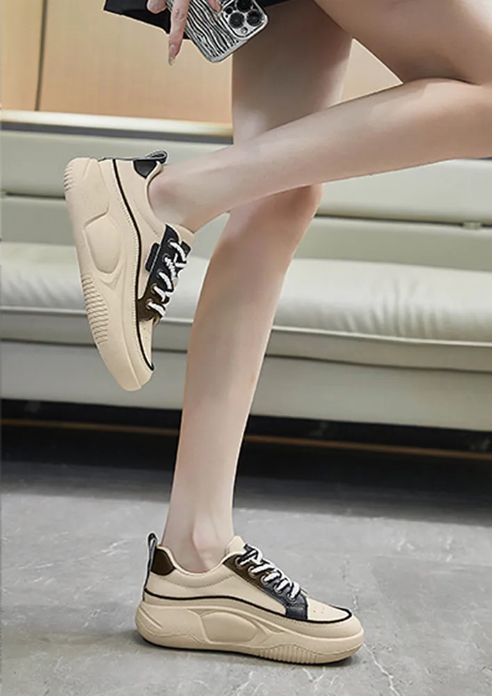 BLACK CONTRAST LACE-UP CHUNKY SNEAKERS