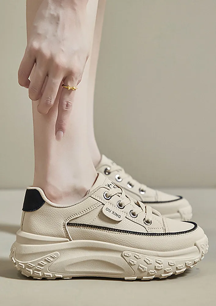 CONTRASTING KHAKI LACE-UP TOP CHUNKY TRAINERS