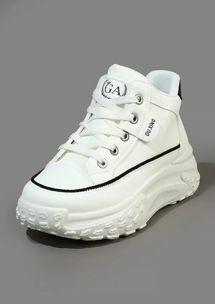 OFF-WHITE HIGH-TOP CHUNKY CANVAS SNEAKERS