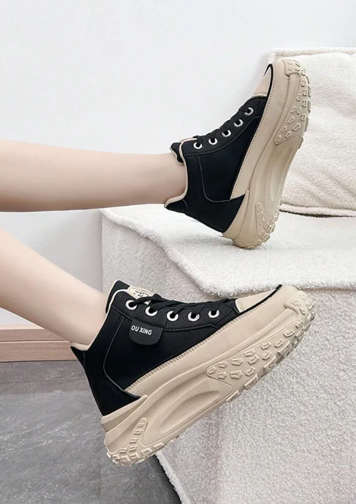 BLACK HIGH-TOP CHUNKY CANVAS SNEAKERS