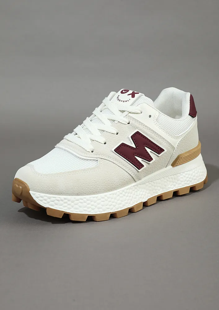 PU LEATHER CLARET LETTER PATCH SNEAKERS