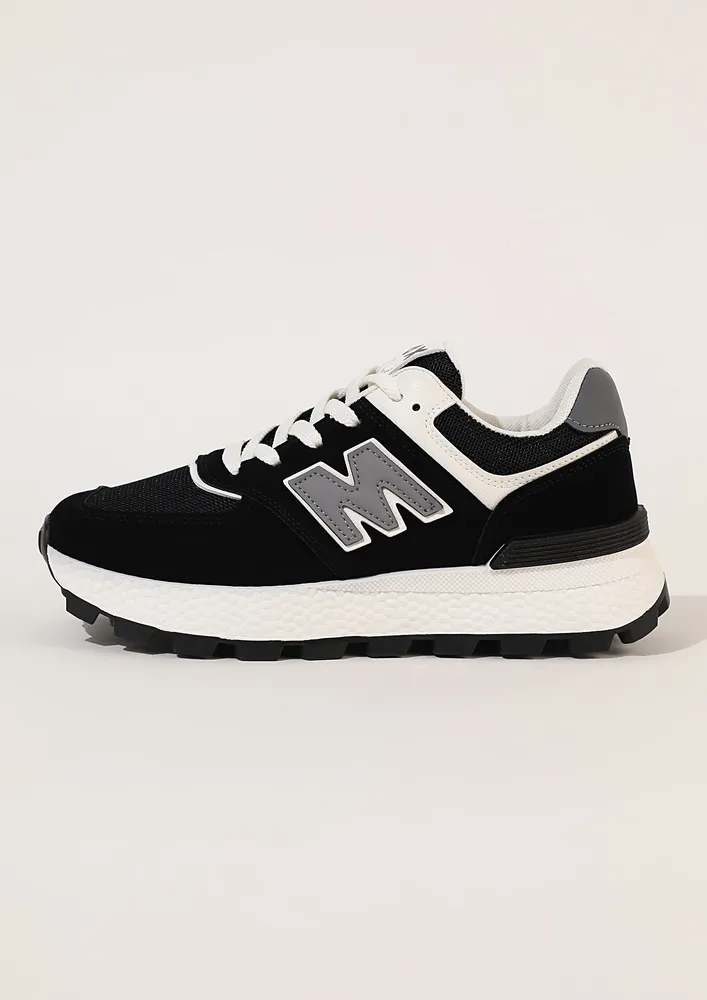 BLACK & GREY LETTER PATCH SNEAKERS