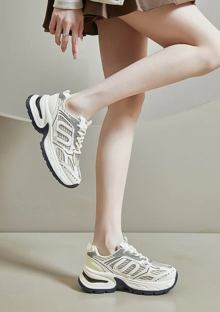 WHITE TEXTURED UPPER CHUNKY SNEAKERS