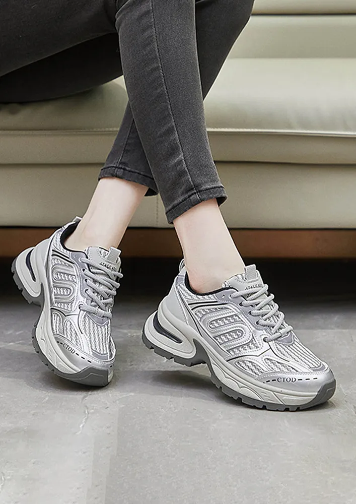 SILVER TEXTURED UPPER CHUNKY SNEAKERS