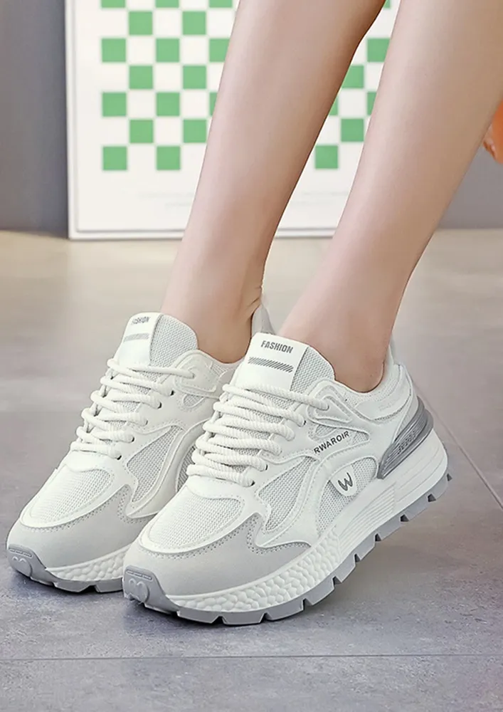 CONTRAST BEIGE MESH DETAIL CASUAL SNEAKERS