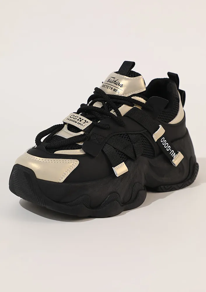 CONTRAST CHUNKY BLACK MESH DETAIL SNEAKERS