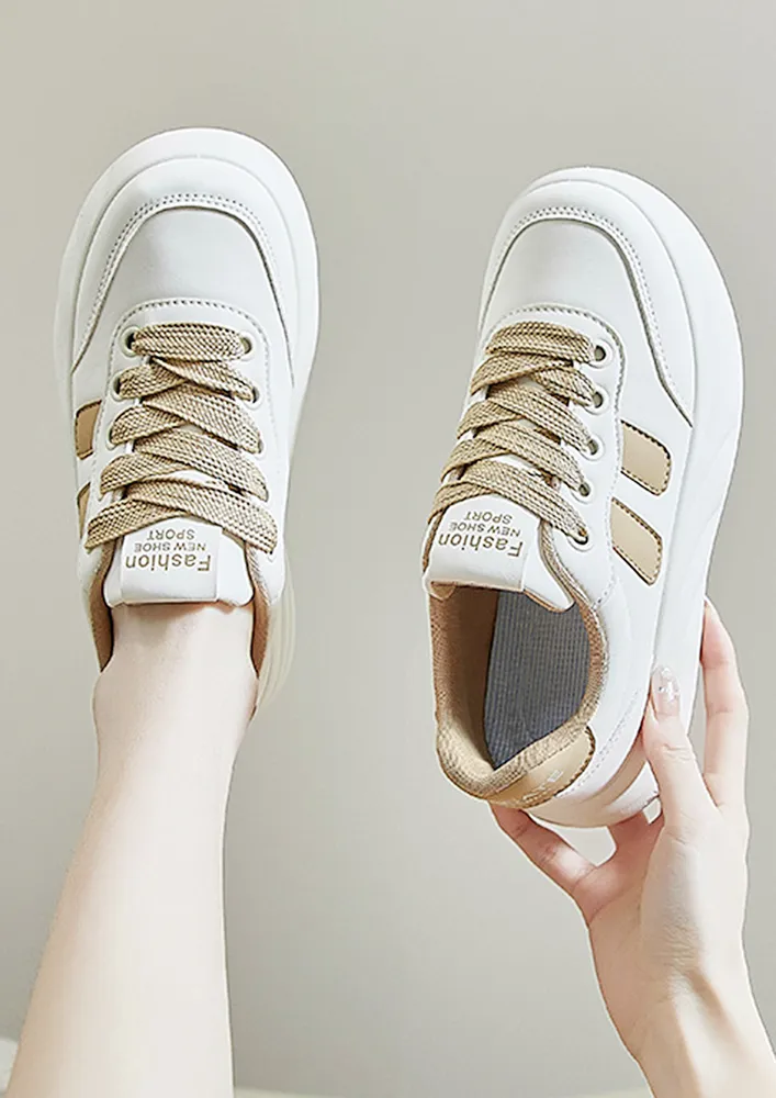 CONTRAST PATTERNED SOLE KHAKI PLATFORM TRAINERS