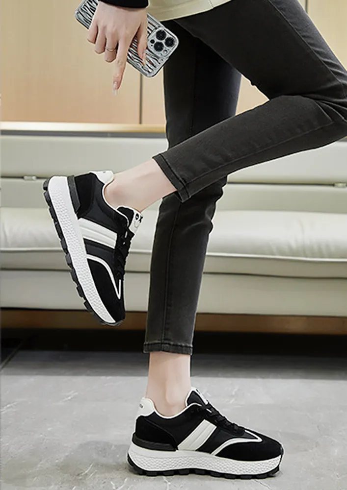 BLACK SLIP-RESISTANT PU LEATHER SNEAKERS