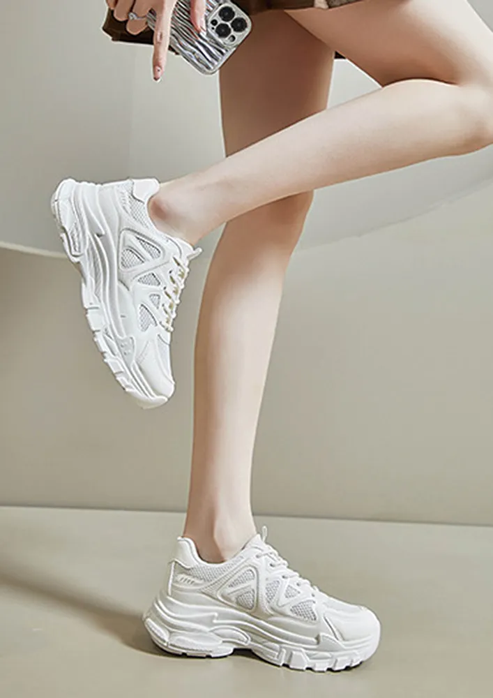 IMITATION LEATHER LACE-UP MESH TRAINERS