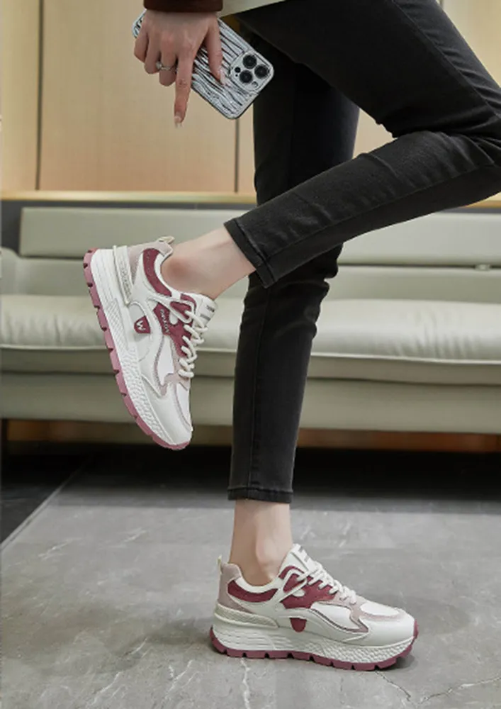 RED CONTRAST OUTSOLE  LACE-UP SNEAKERS