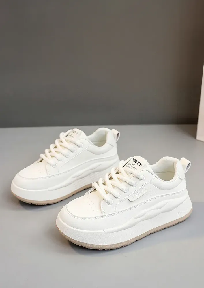 CONTRAST WHITE-BEIGE PLATFORM TRAINERS