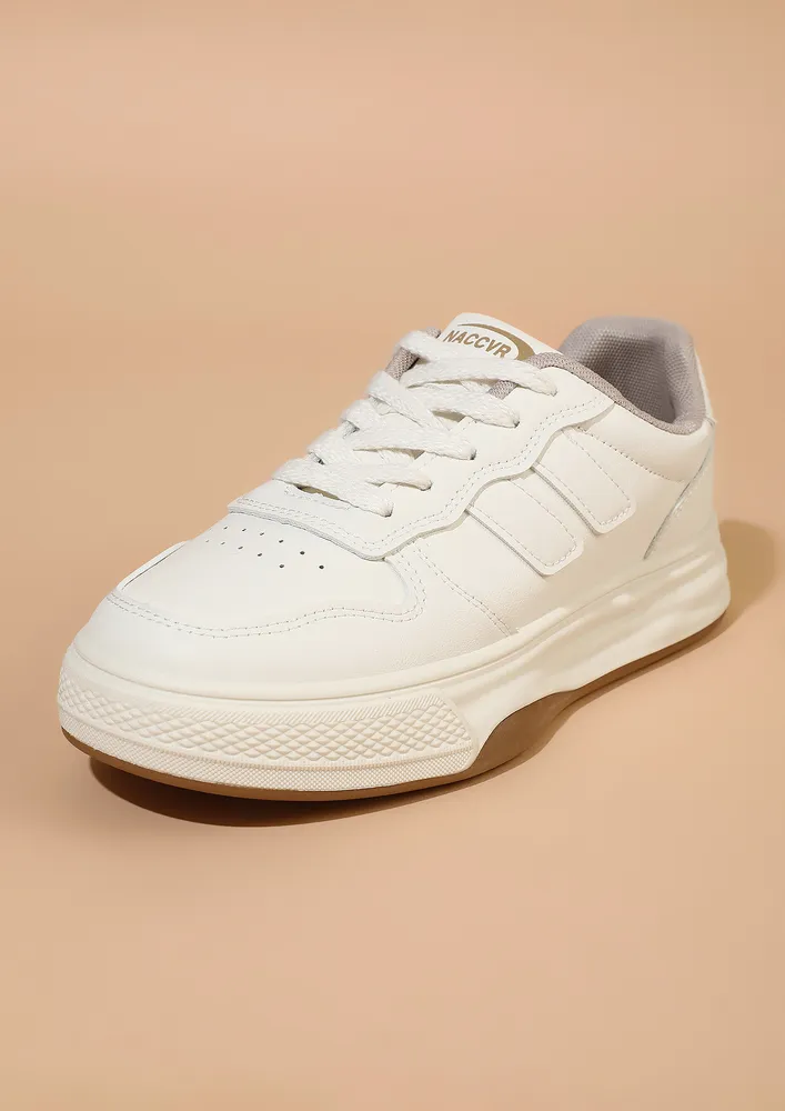 CONTRAST SOLE WHITE-KHAKI TRAINERS