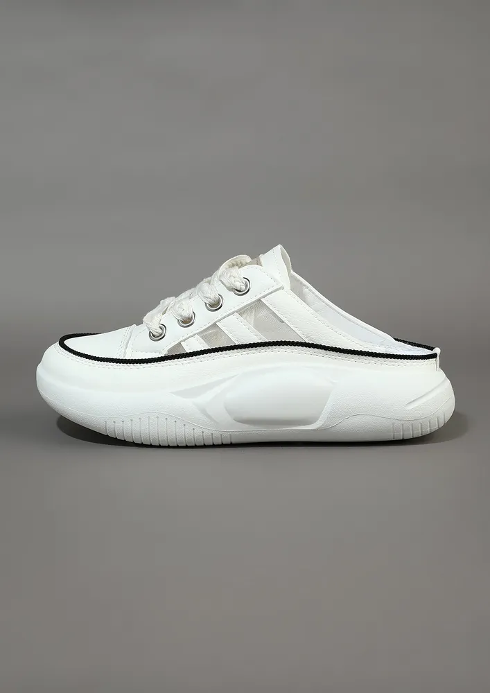 CONTRAST OFF-WHITE SLIP ON PLATFORM SHOES