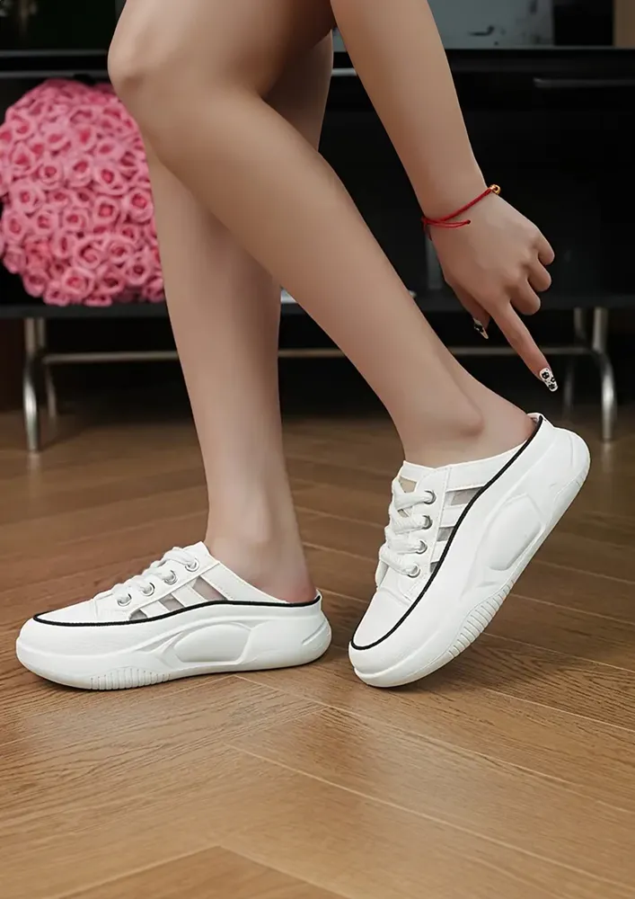 WHITE SLIP-ON PLTFORM SHOES