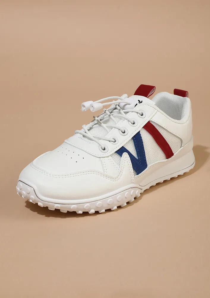 CONTRAST WHITE-RED MESH UPPER CASUAL SHOES