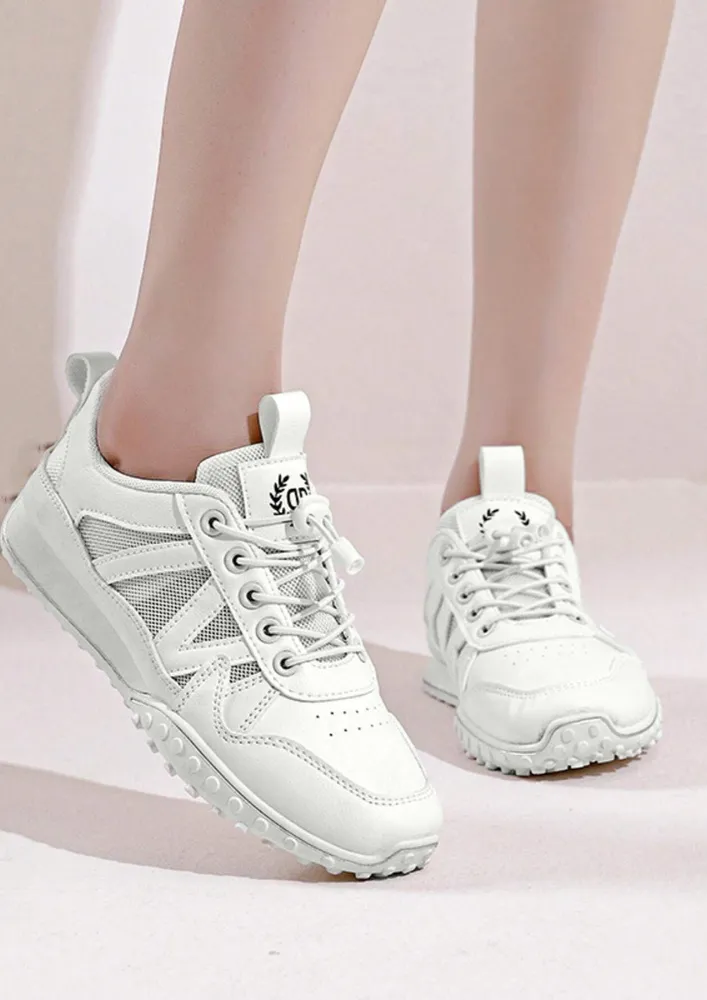 SOLID WHITE MESH UPPER CASUAL SHOES