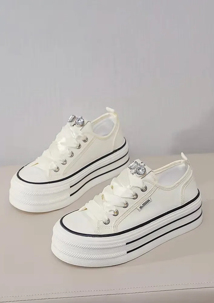 RHINESTONE DETAIL PLATFORM CANVAS SHOES