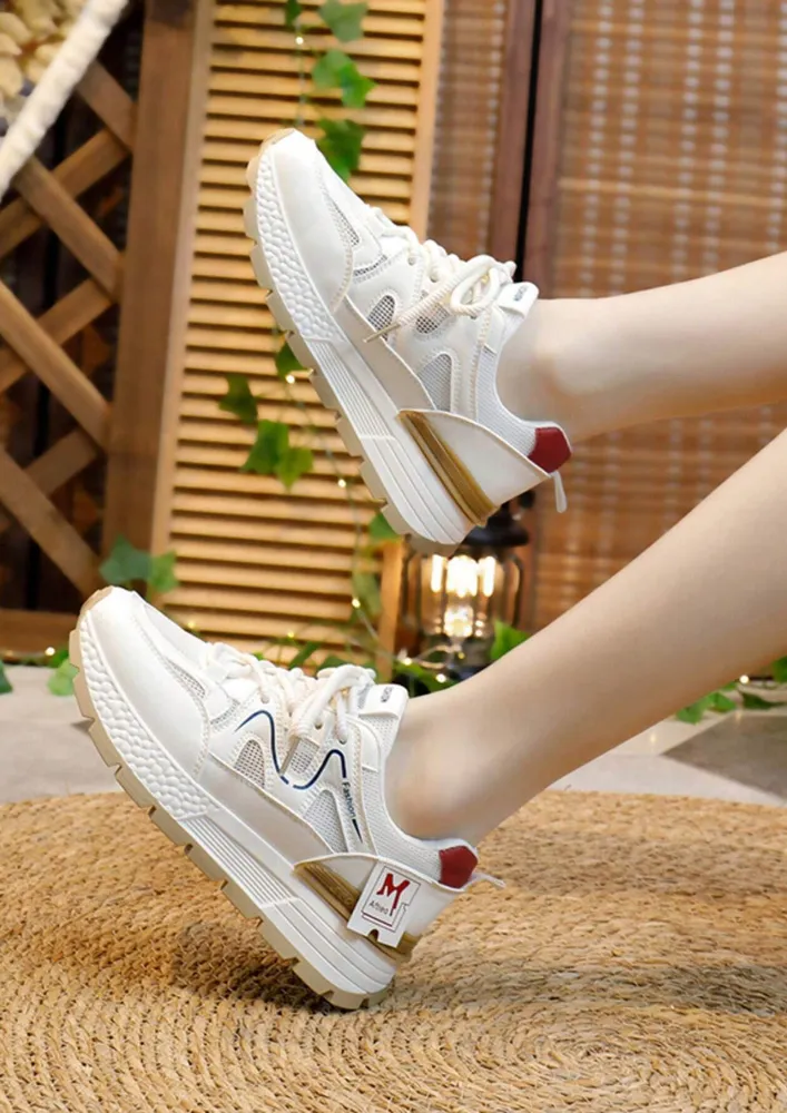 TEXTURED MESH DETAIL PU LEATHER SNEAKERS 