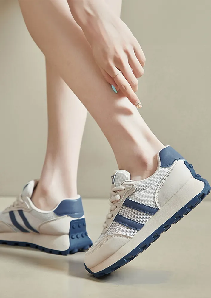 ROUNDED TOE BLUE STRIPED TRAINERS