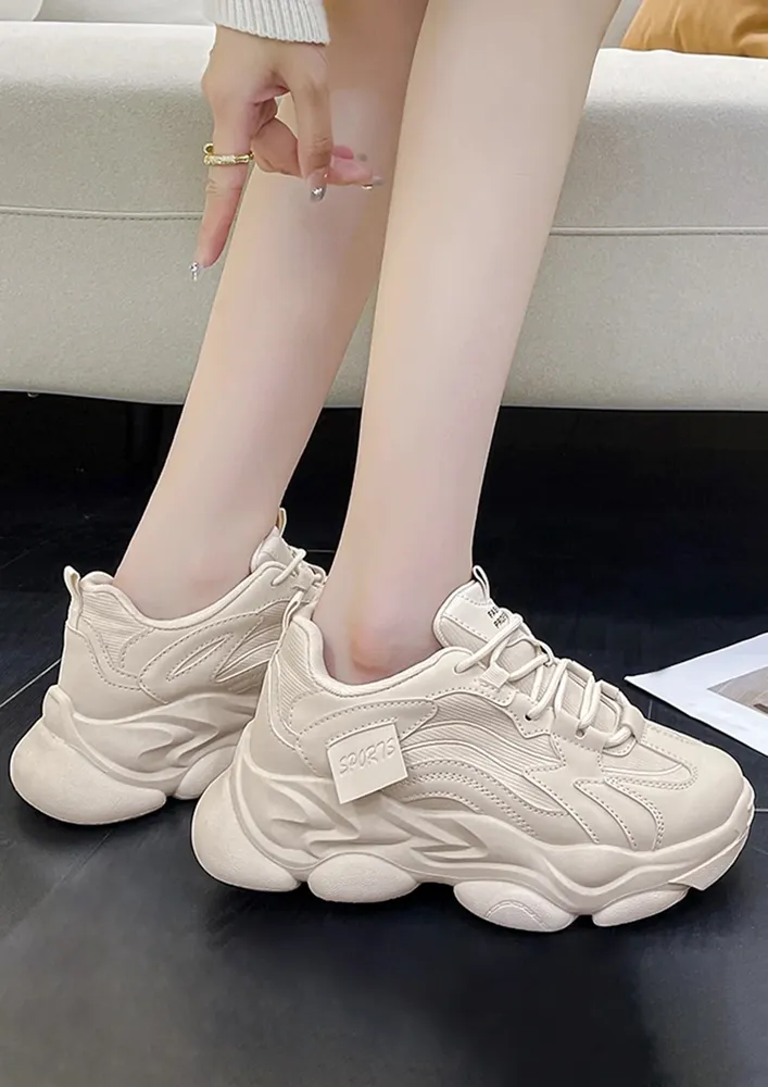 TEXTURED BEIGE CLASSIC CHUNKY SNEAKERS