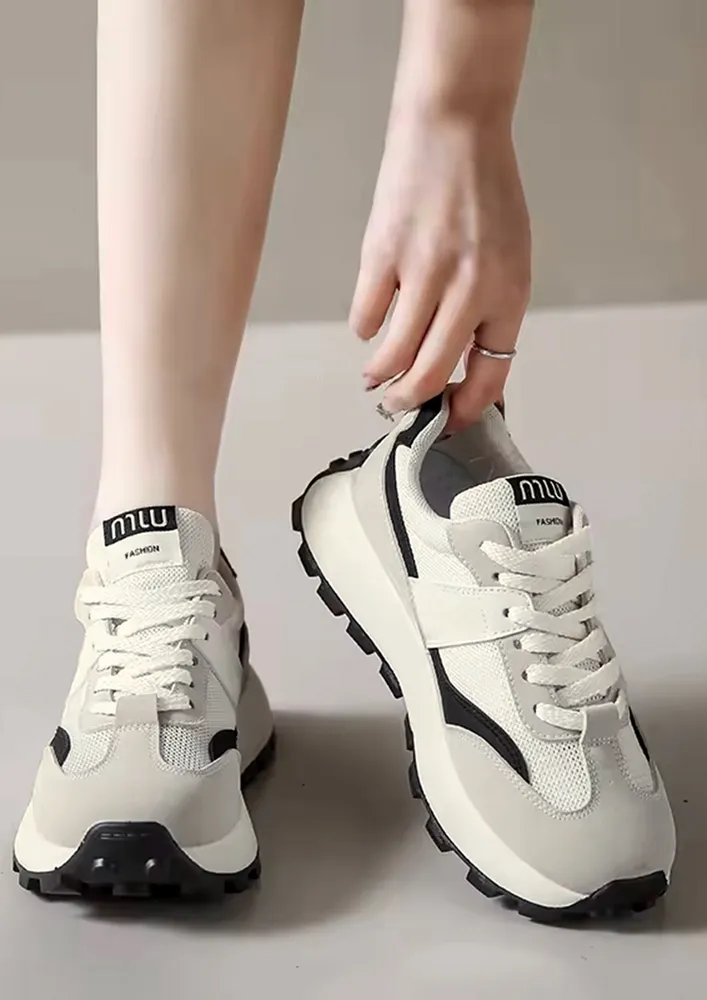 BIEGE COLOURBLOCK CHUNKY PU LEATHER SHOES