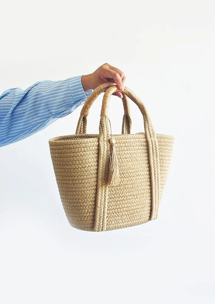 COTTON DOUBLE HANDLE BRAIDED BEACH BAG