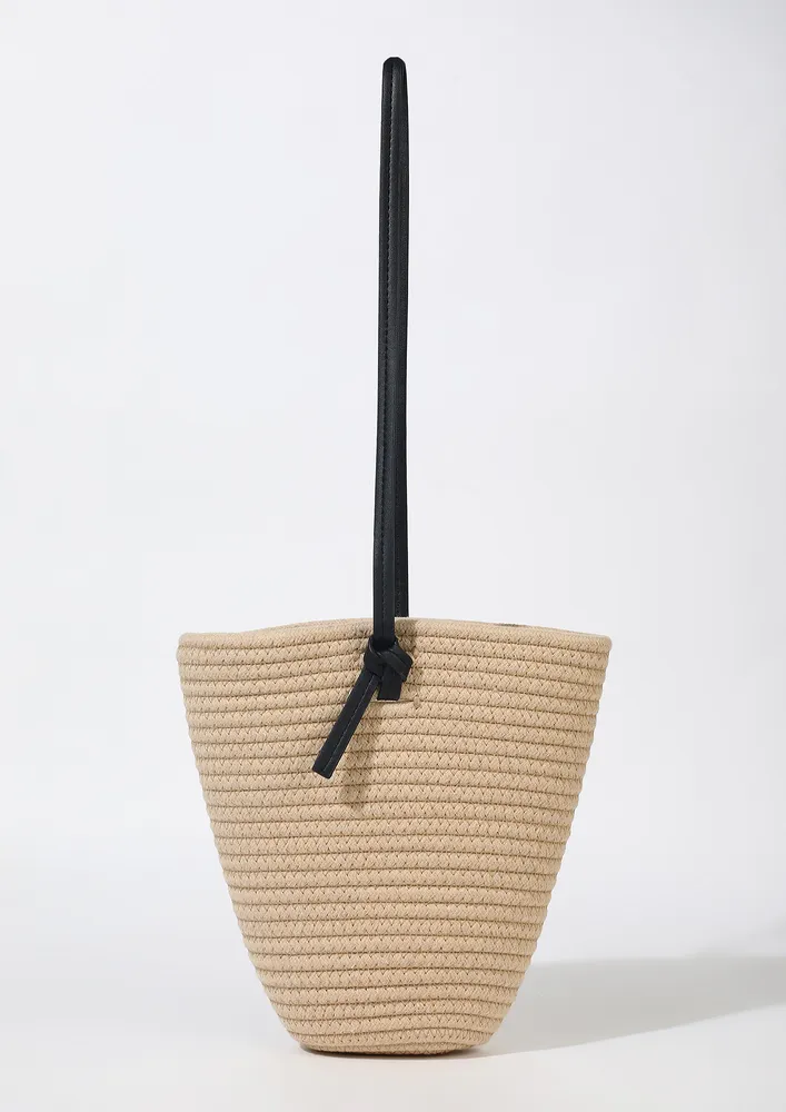 COTTON CONTRAST STRAP TEXTURED SHOULDER BAG