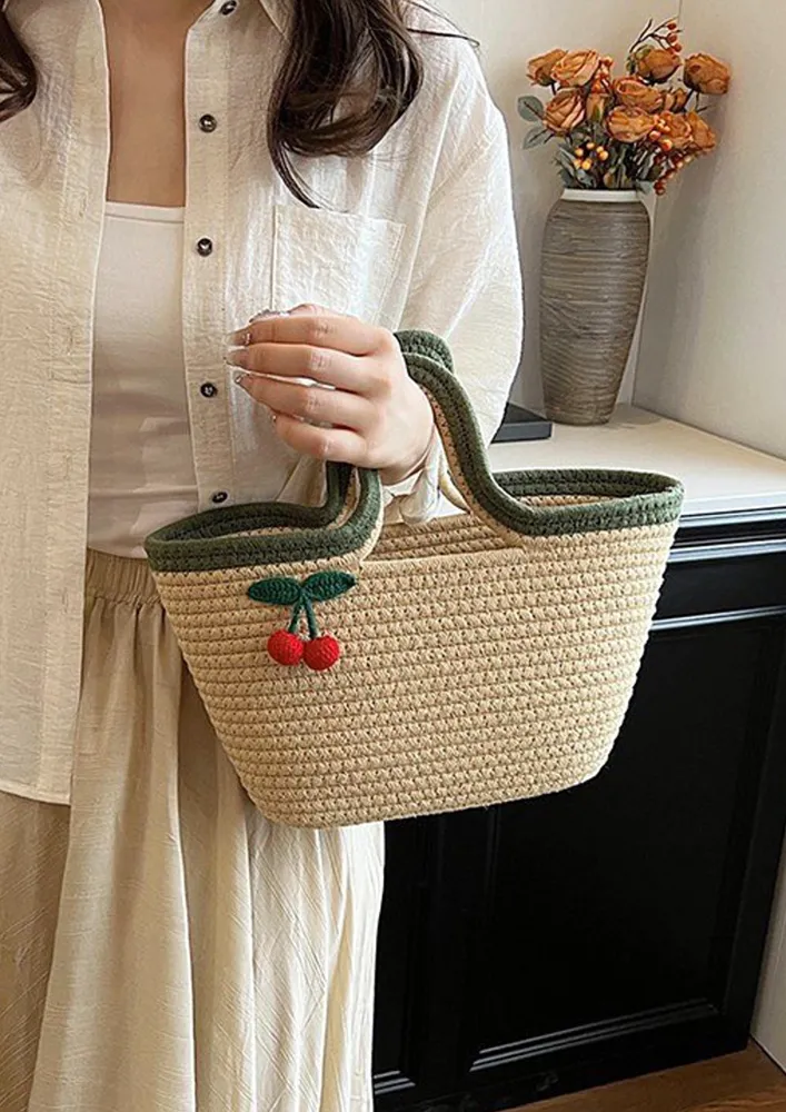 BRAIDED COTTON EMBROIDERED HANDLE HANDBAG