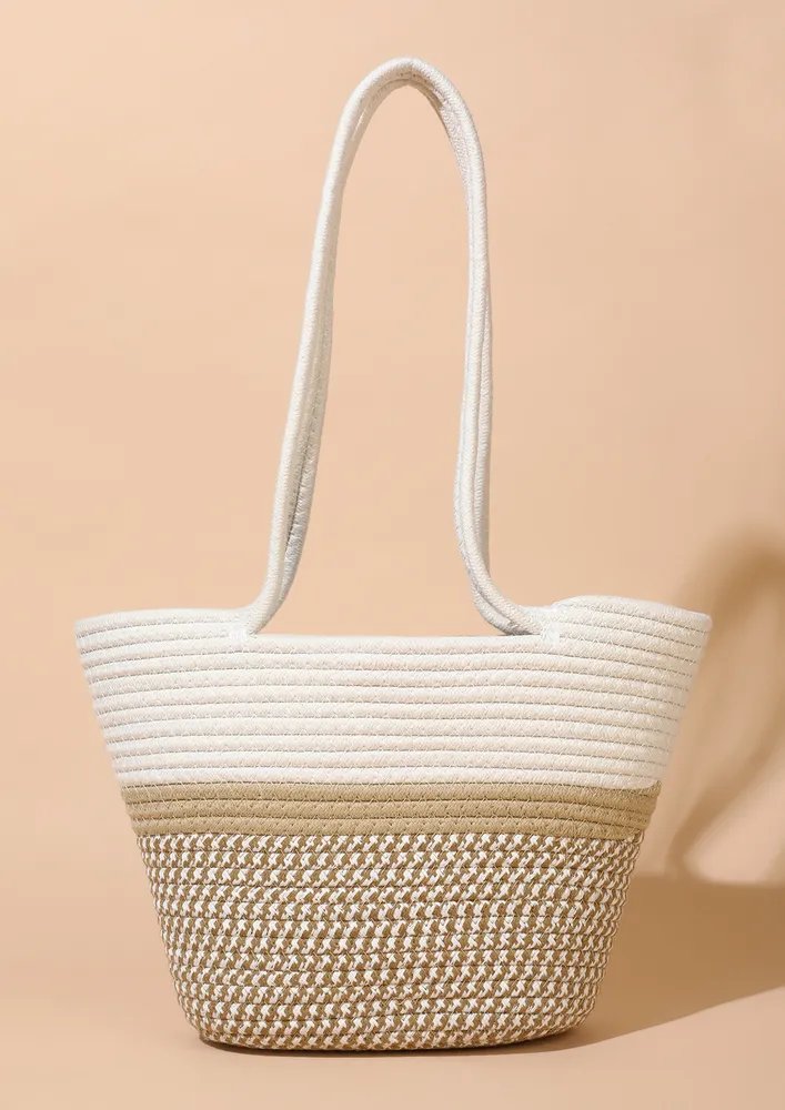 COLOURBLOCK LAYERED DOUBLE STRAPS BEACH BAG