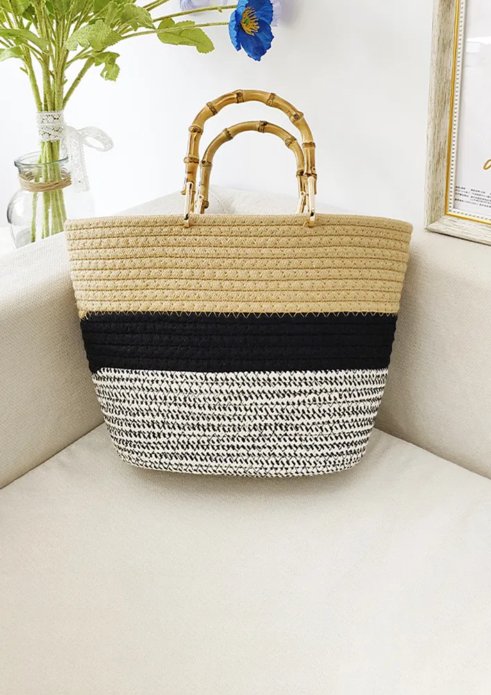 COLORBLOCKING STRIPE PATTERN BEACH BAG