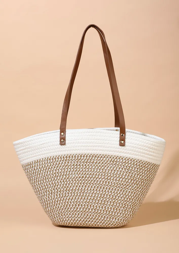 COTTON CONTRAST WHITE BEACH SHOPPER BAG