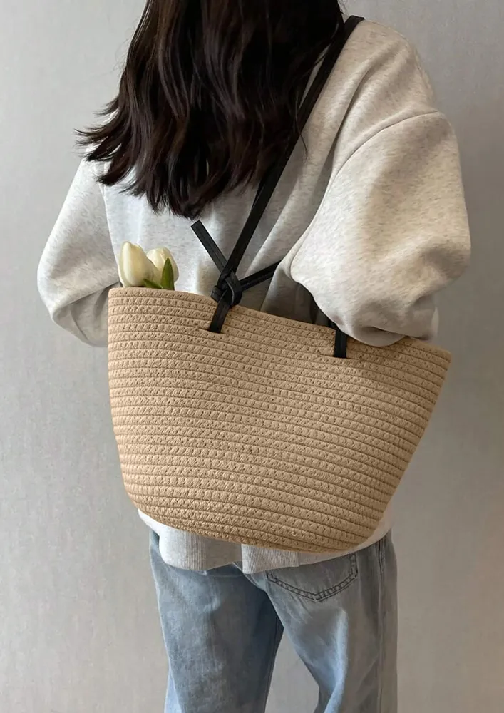 CONTRAST KNOTTY STRAP BEACH TOTE BAG