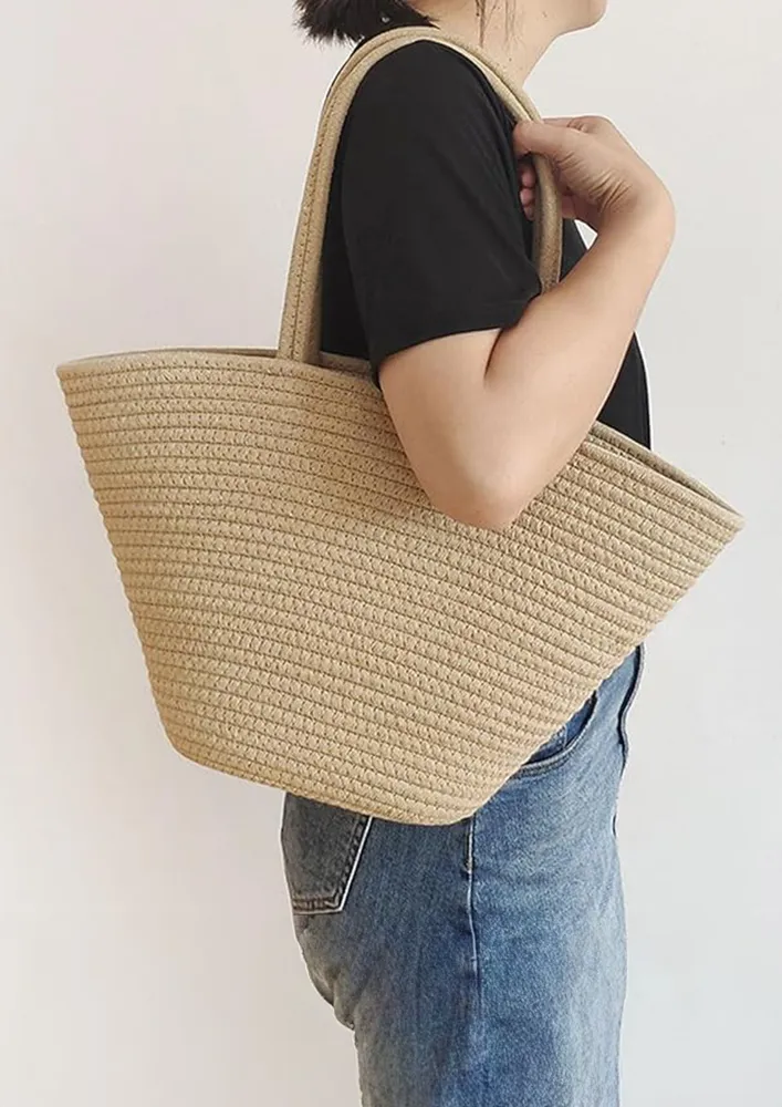 GEOMETRIC SHAPE TEXTURED COTTON BEACH BAG