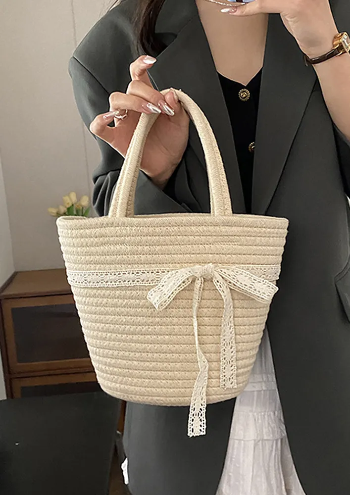 LACE-TRIMMED BOWKNOT DETAIL BEACH HANDBAG