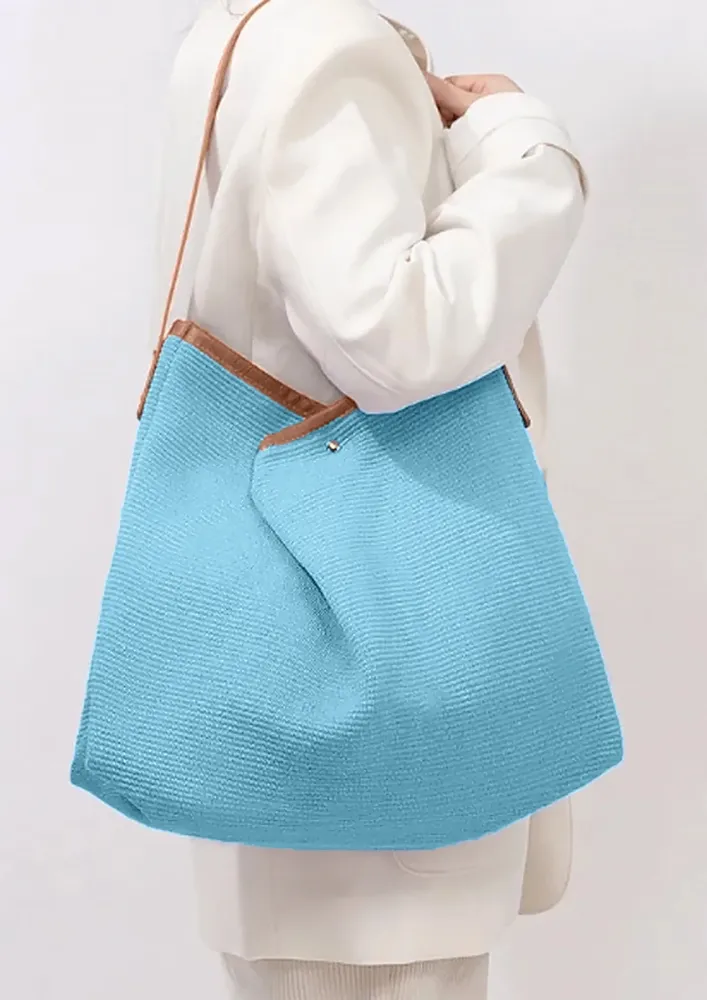 BLUE OVERLAP DETAIL CANVAS SHOULDER BAG