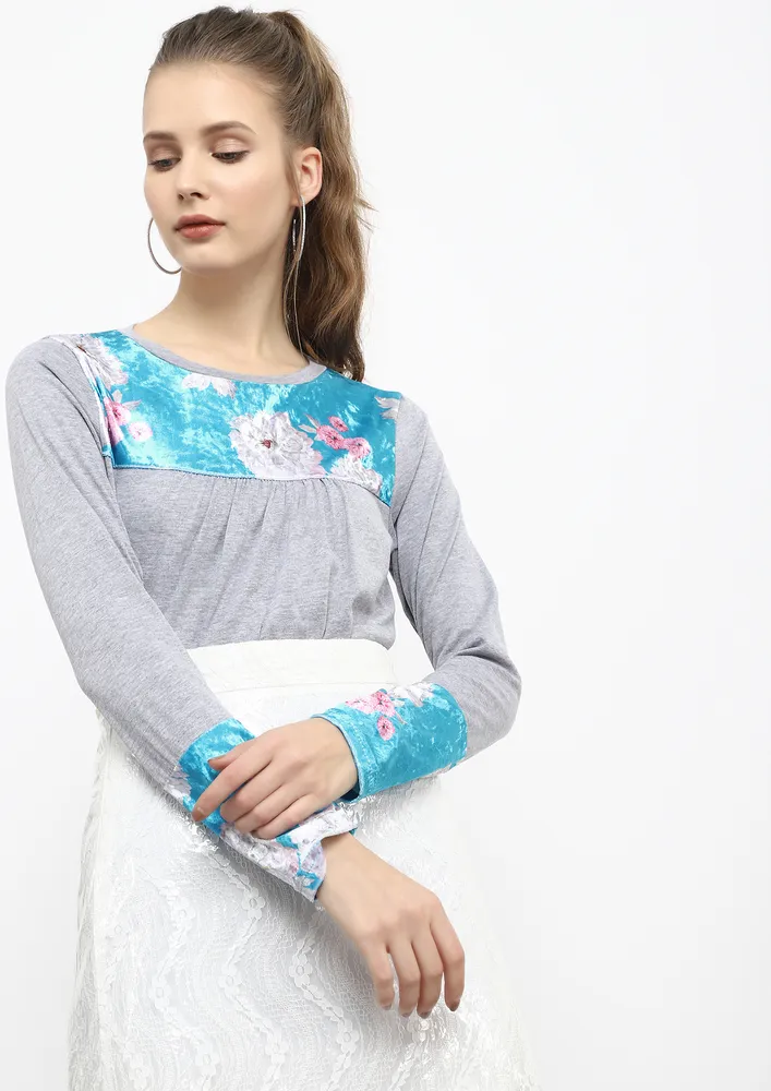 SHINING AND FLOWER-SOME GREY TOP