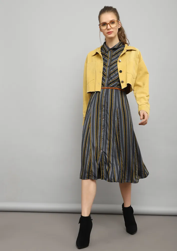 PLAYING 'EM RIGHT BLUE MIDI DRESS