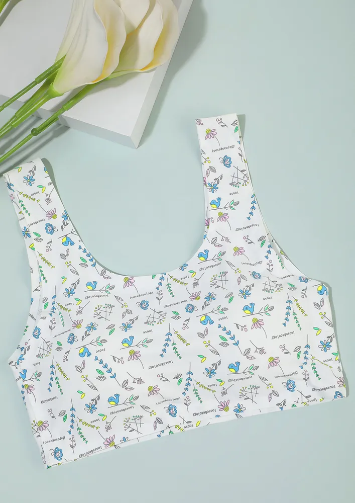 LIGHTLY PADDED WHITE PRINTED BRA