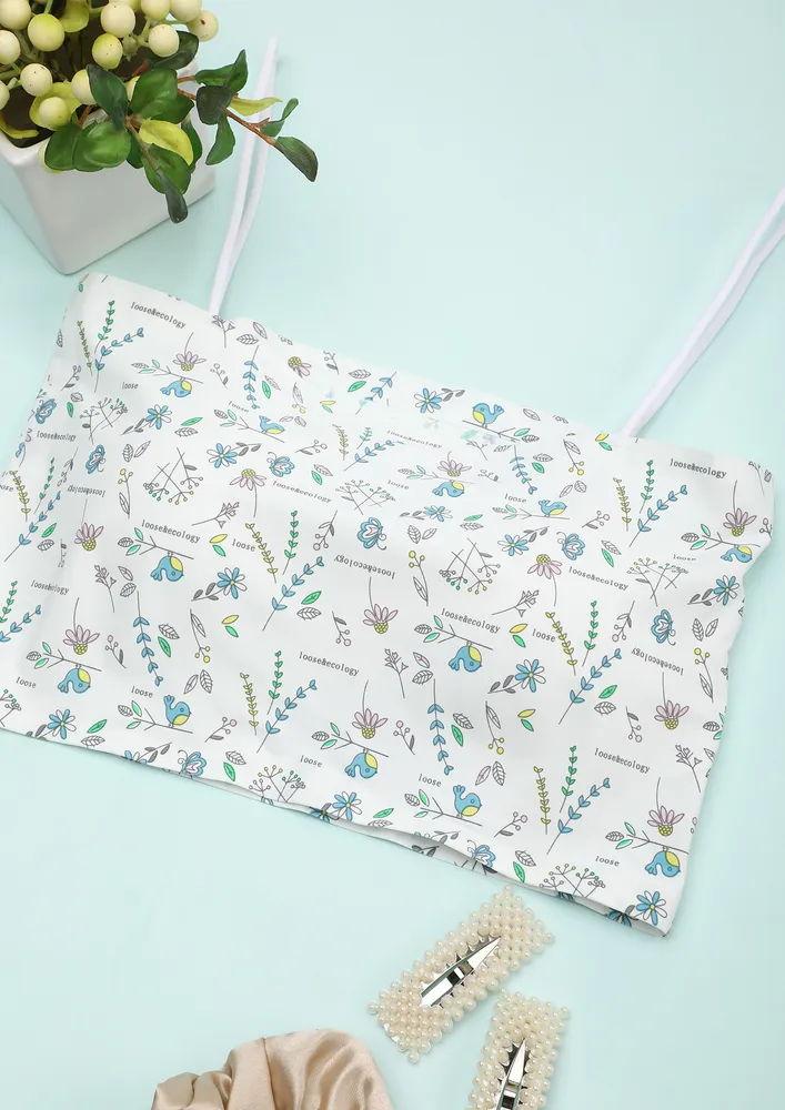 WHITE LIGHTLY PADDED PRINTED BRALETTE