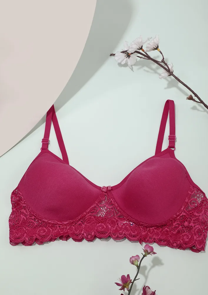 Glamour In Hot Pink Spacer Cups Lace Bra