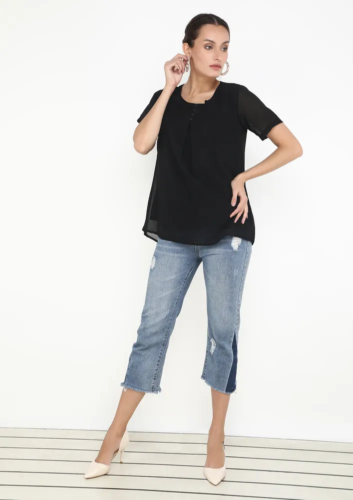 Out For A Casual Day In My Black, Solid, Short Sleeves, T-shirt, Top