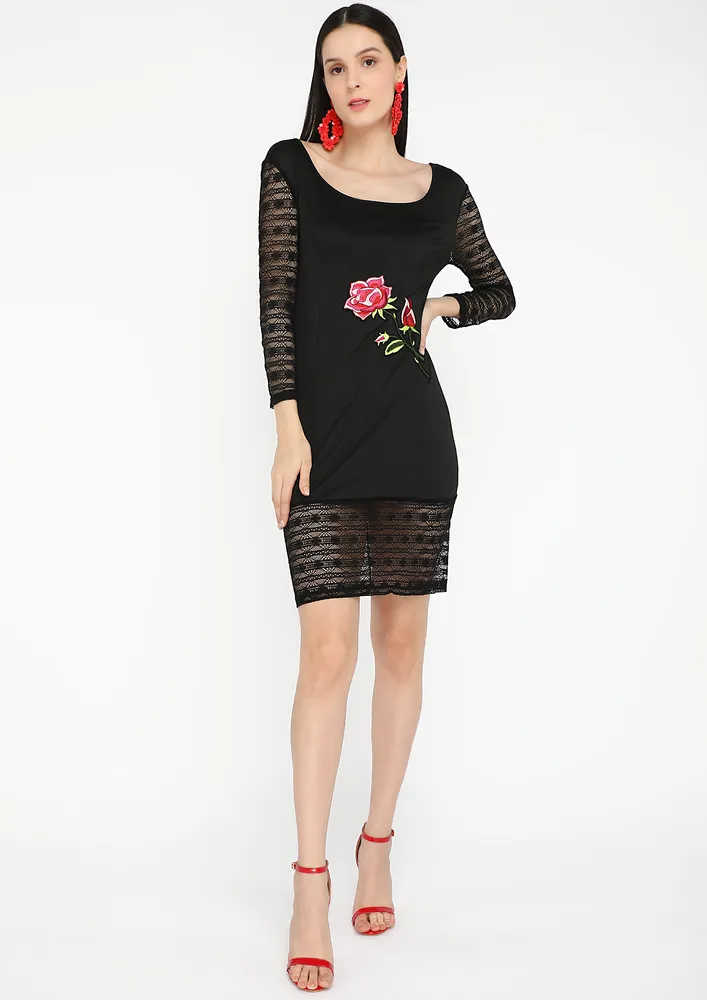 SHEER LOVE BLACK FLORAL DRESS