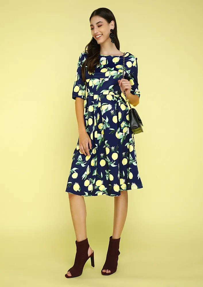 LOOK AT HER ROYAL BLUE LEAF PRINT DRESS