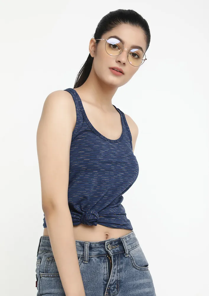 BRING ON THE SUMMER WAVES STRAP BLUE TANK TOP