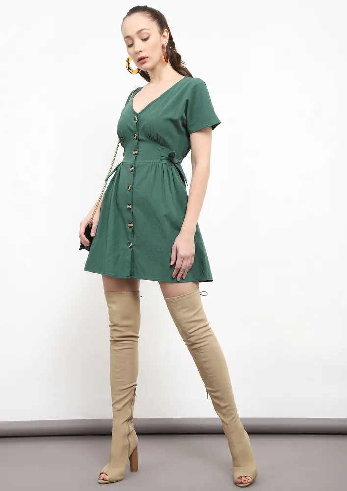 KICK SOME BUTT-ON GREEN SKATER DRESS