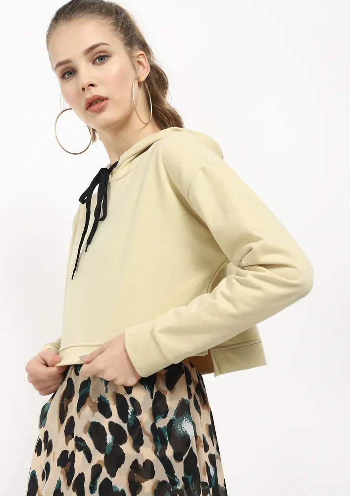 UNDER A HOOD BEIGE CROPPED HOODIE