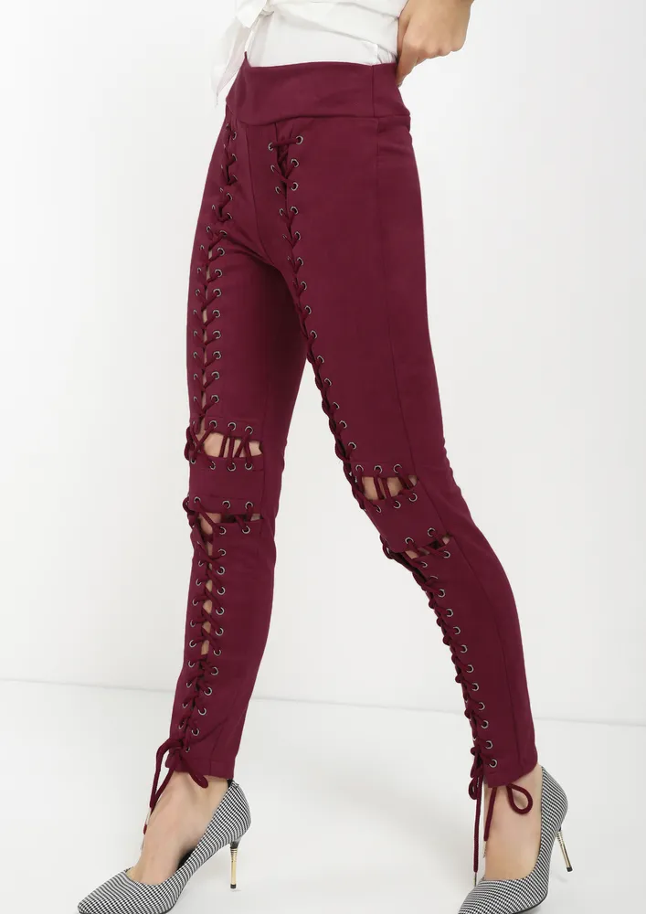 ALL SET FOR AFTERHOUR WINE RED TROUSERS