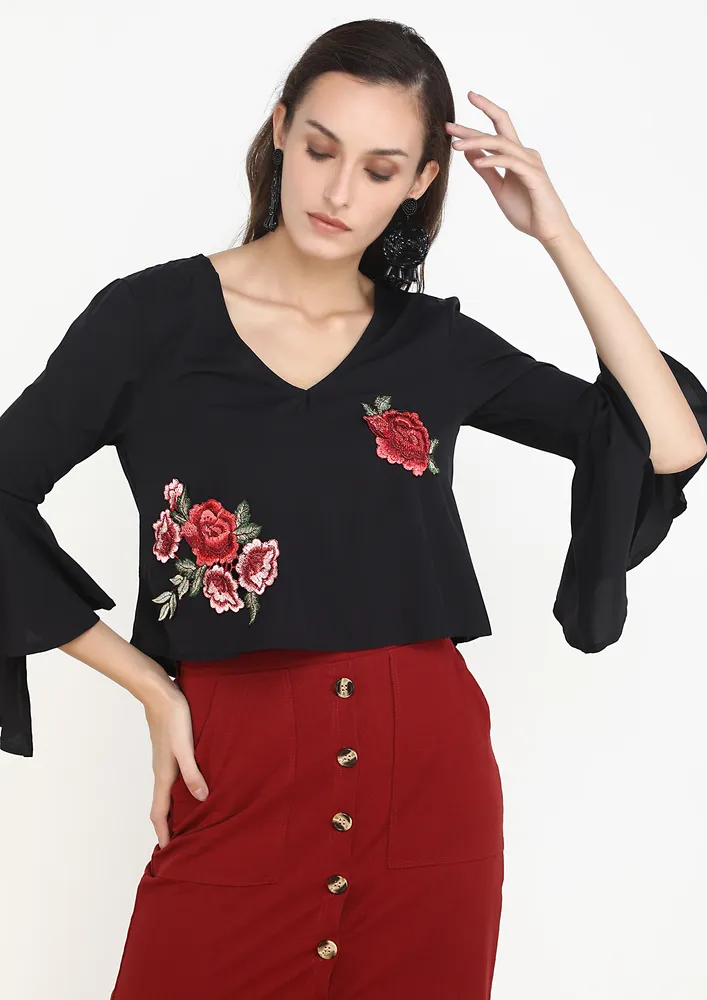 FLORAL FLARE BLACK TOP